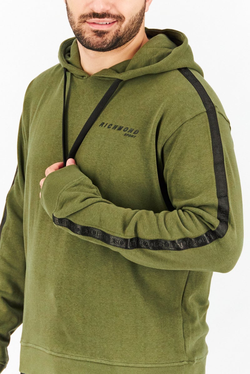 JOHN RICHMOND Men Hooded Brand Logo Long Sleeve Sweatshirts, Olive - Image 2